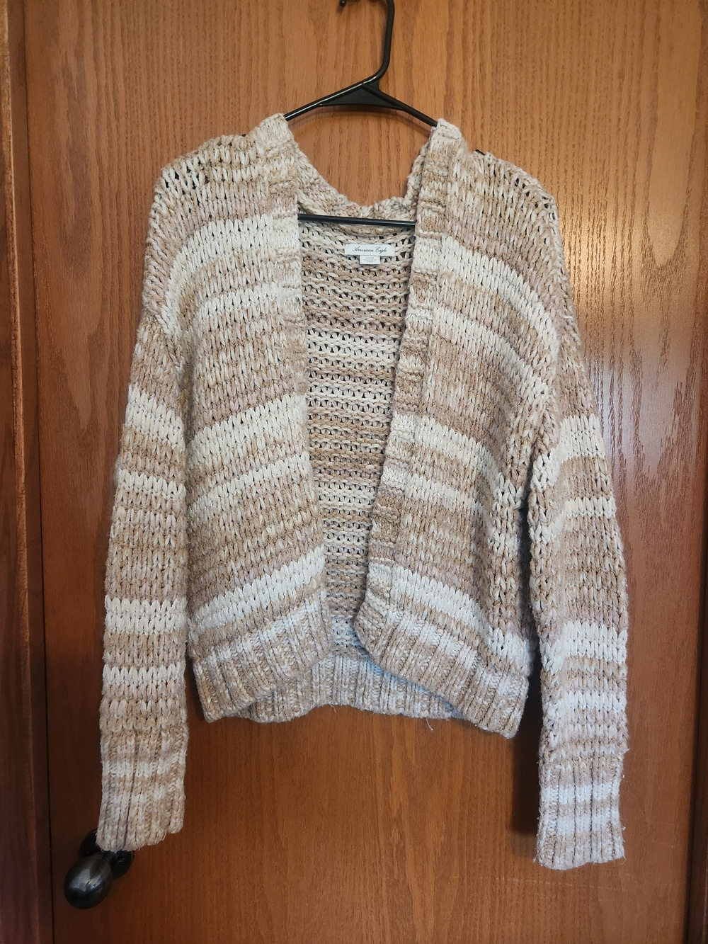 American Eagle Outfitters Striped Open-Front Cardigan - Cream & Tan
